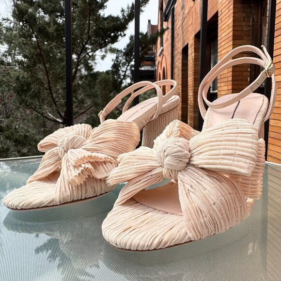 New Loeffler Randall Camellia Pleated Bow Heels Shoes Pearl Womens 7 - Picture 14 of 15